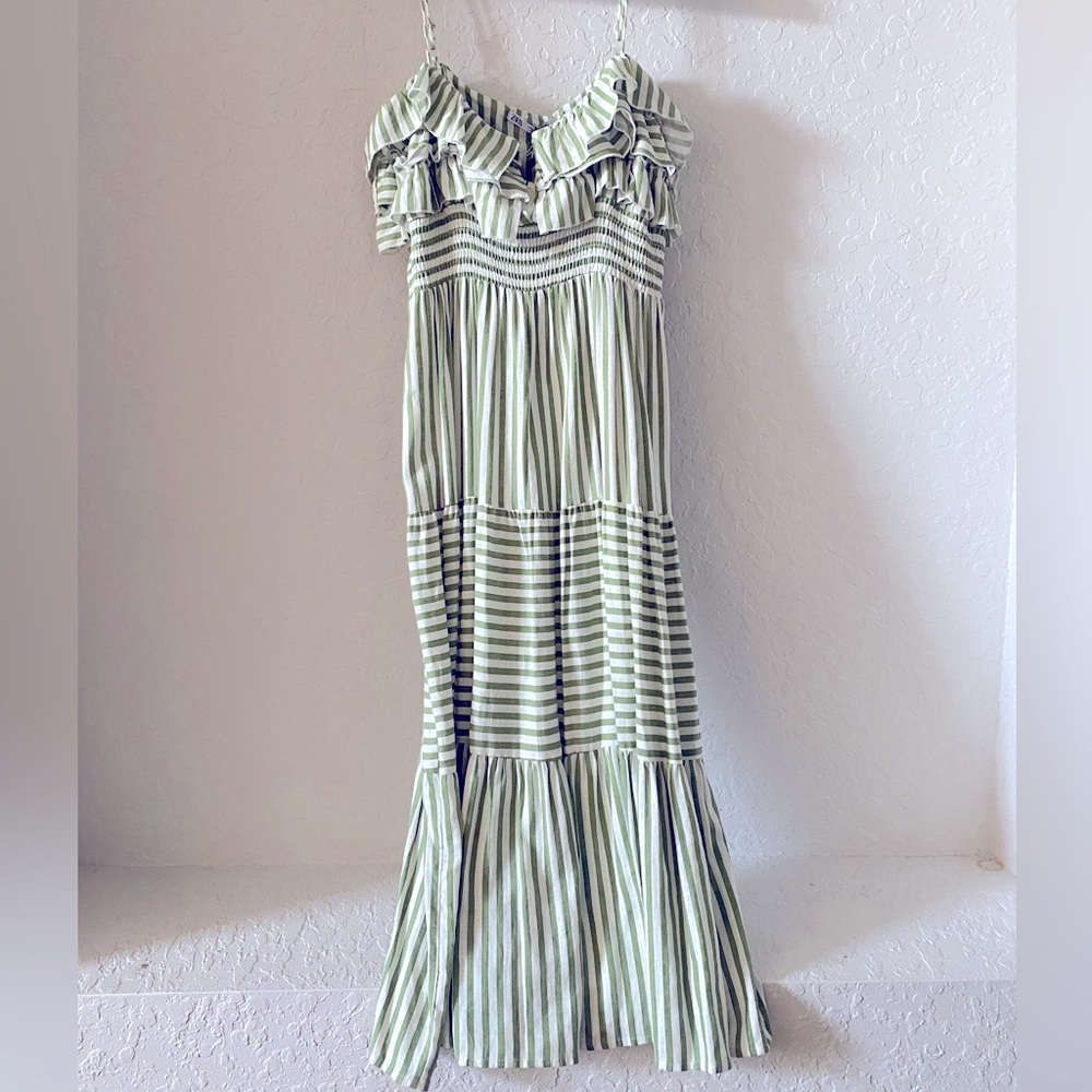 Zara green and white striped dress